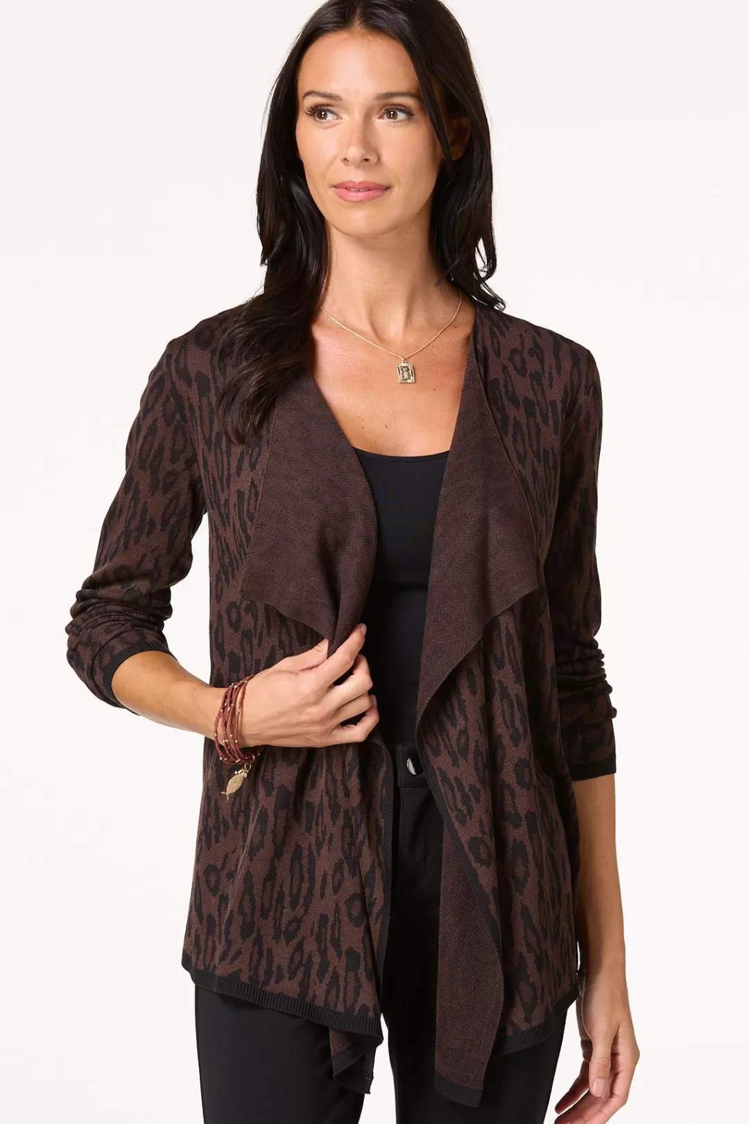 Cato Sweaters | Animal Print Waterfall Cardigan