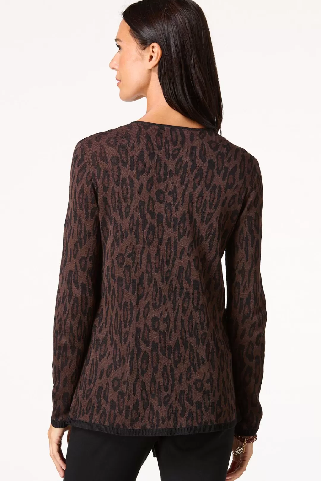 Cato Sweaters | Animal Print Waterfall Cardigan