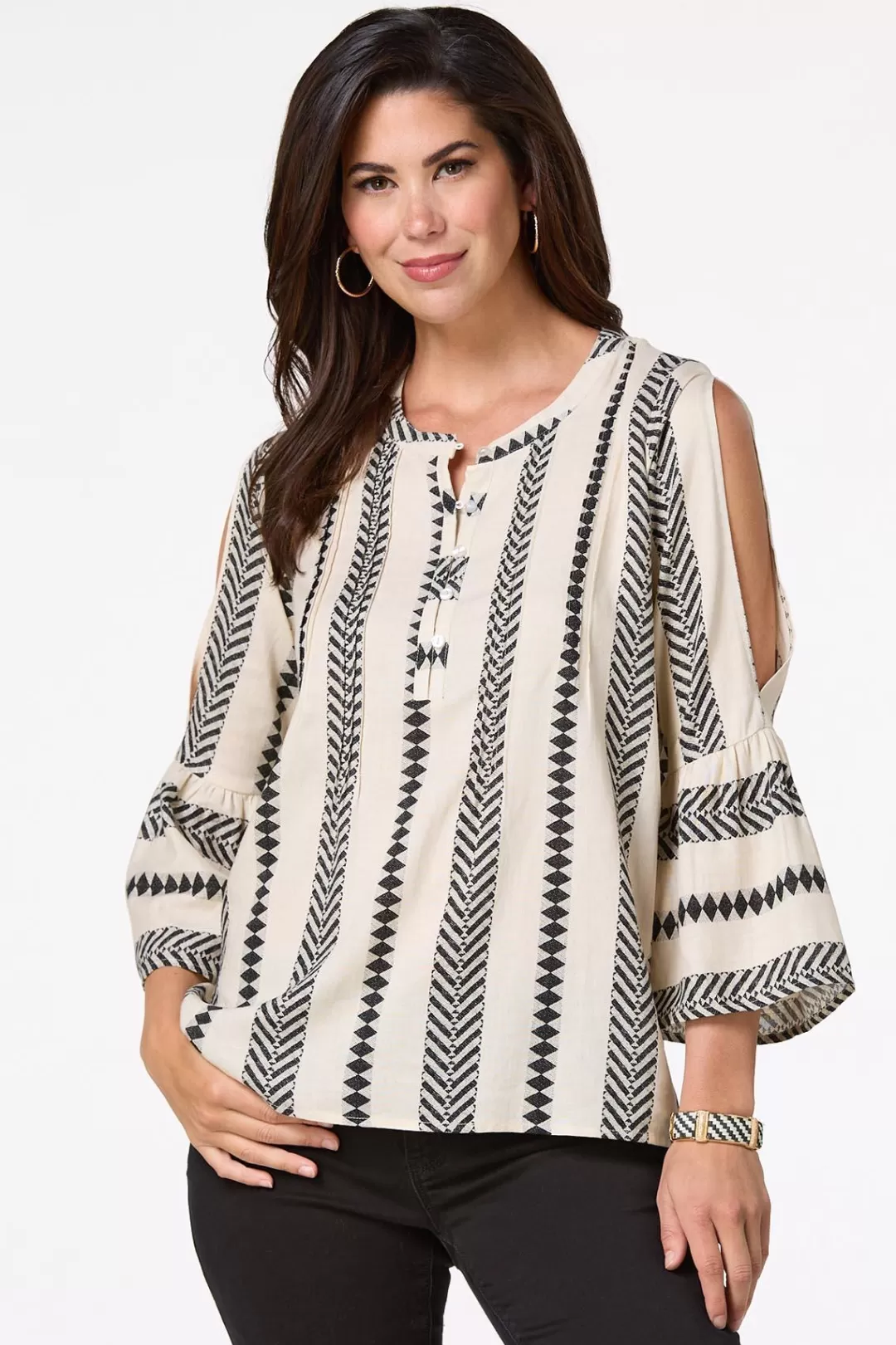 Cato Tops | Aztec Bell Sleeve Top