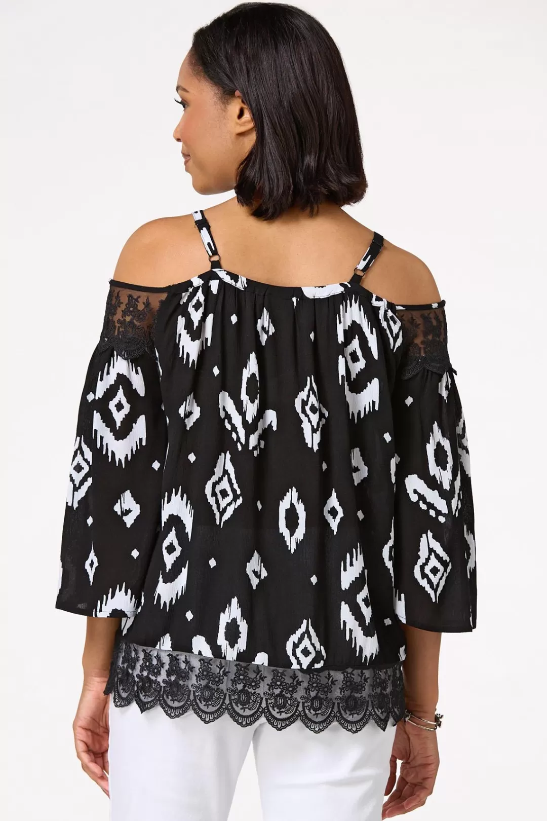 Cato Tops | Aztec Lace Trim Top