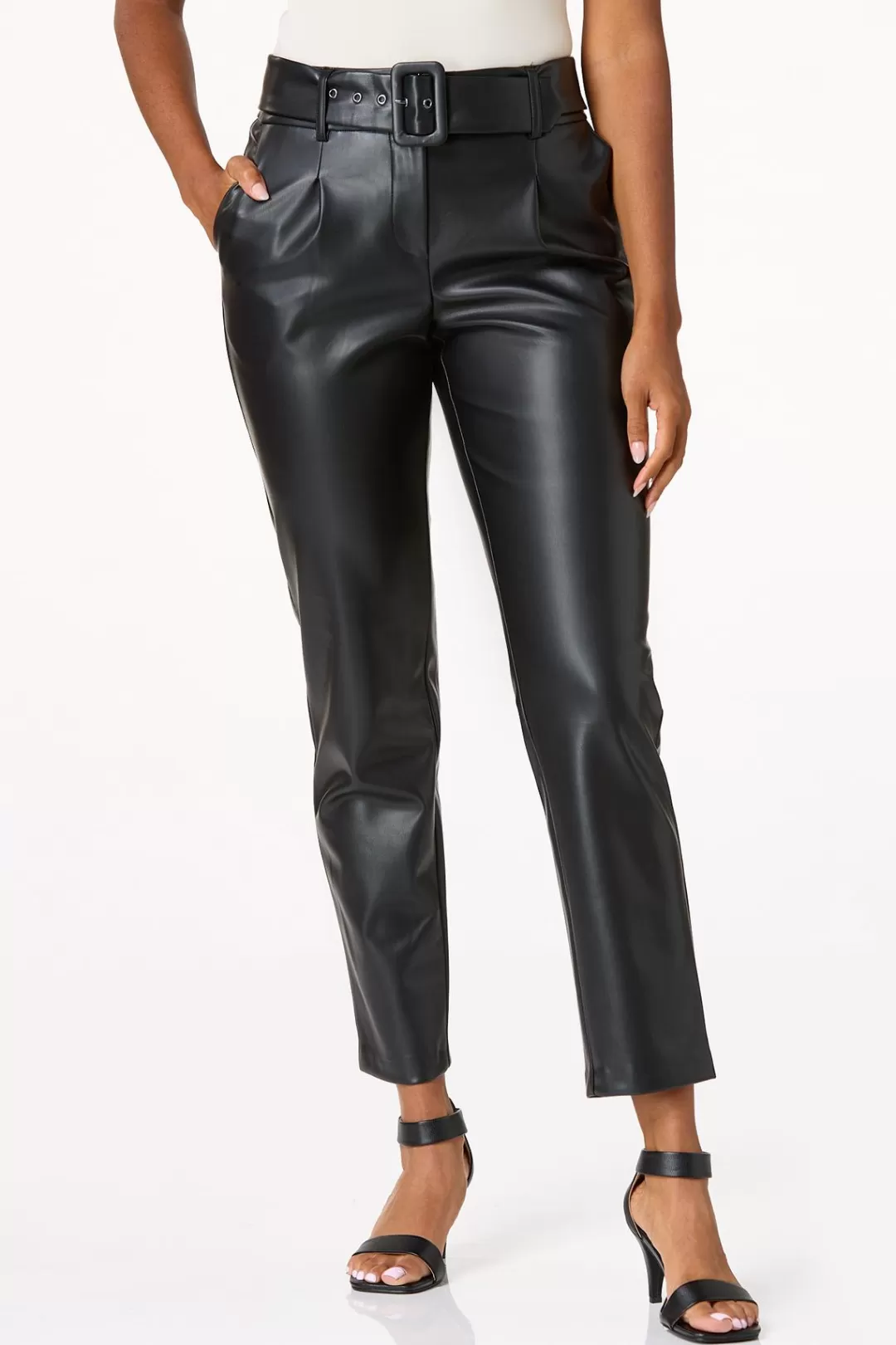 Cato Pants | Belted Faux Leather Pants