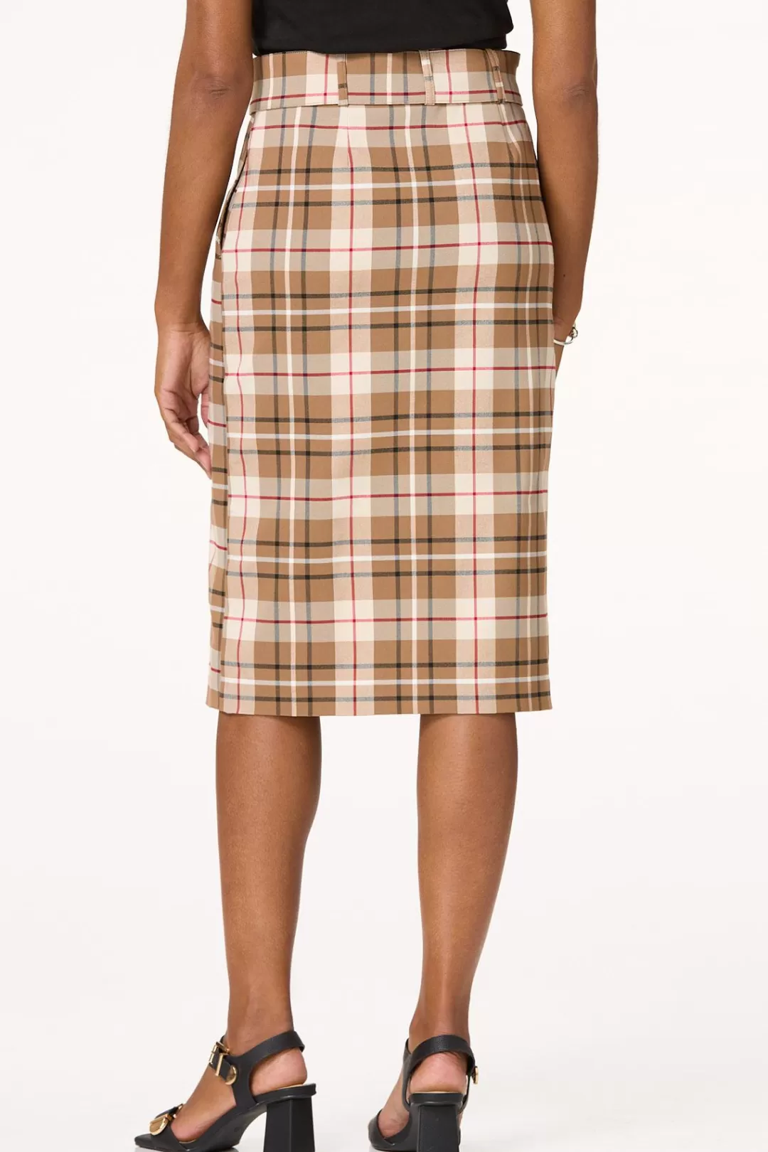 Cato Skirts | Belted Plaid Pencil Skirt