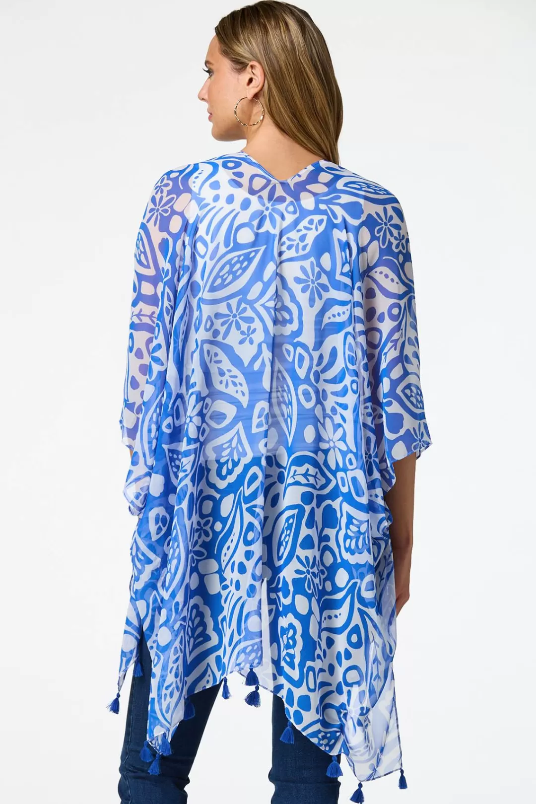 Cato Cover Ups | Tops | Blue Damask Tassel Kimono