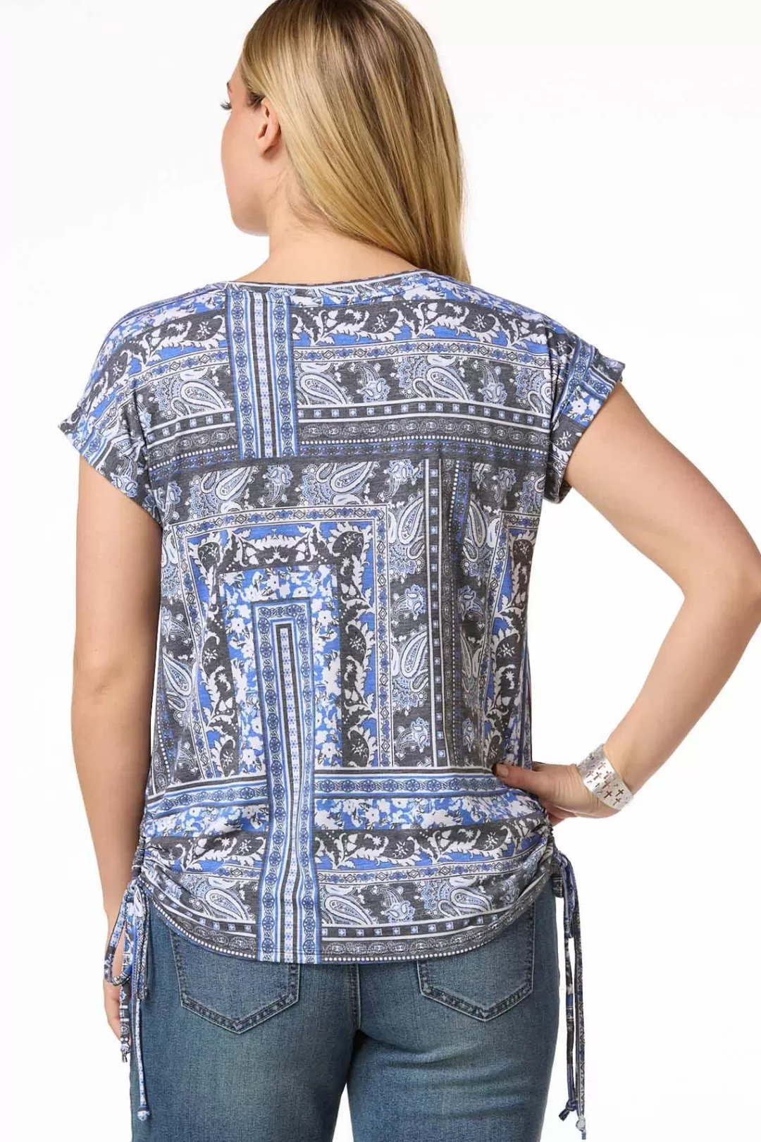 Cato Tops | Blue Paisley Tie Hem Top