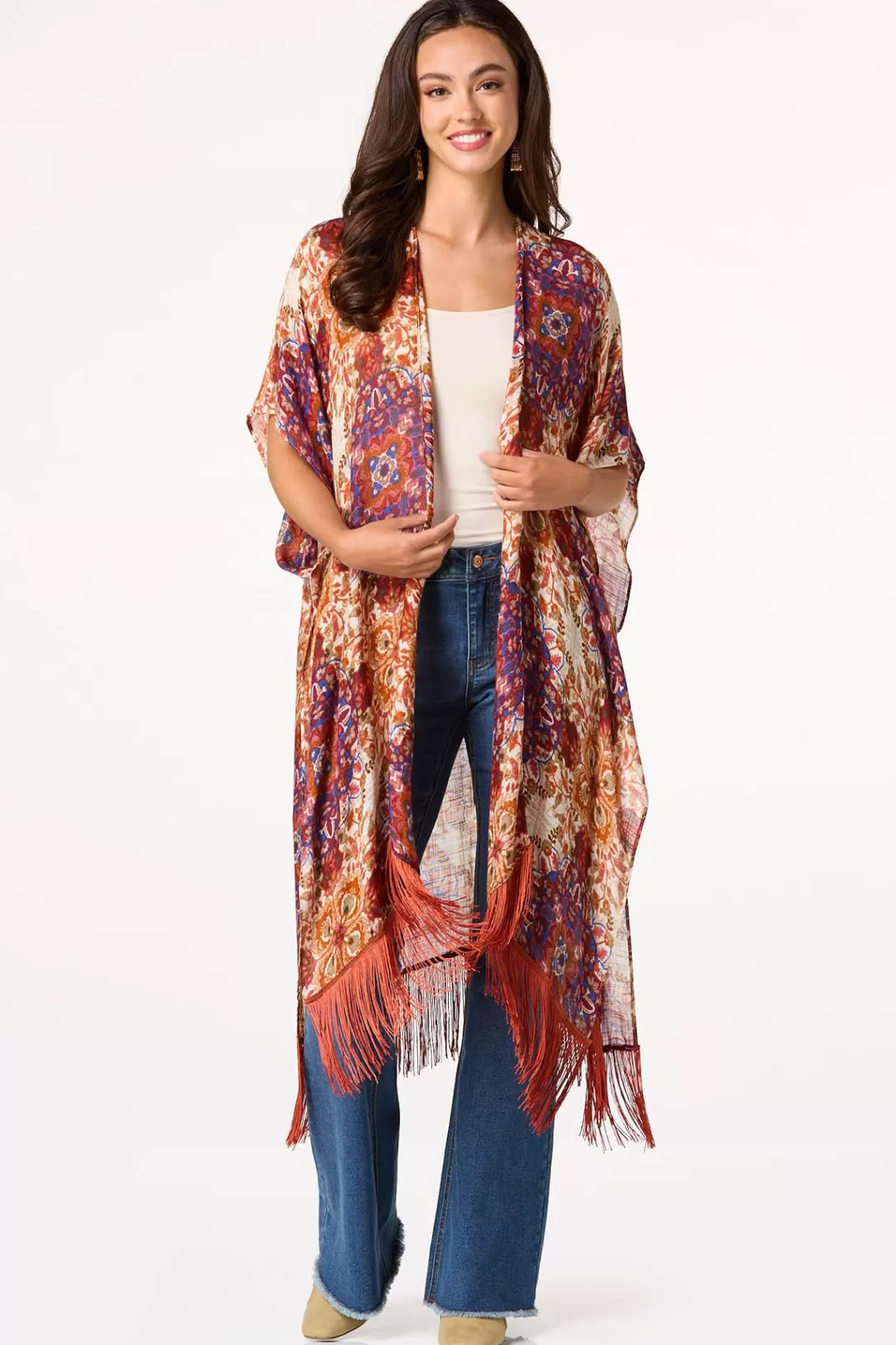 Cato Cover Ups | Tops | Boho Medallion Tie Waist Kimono