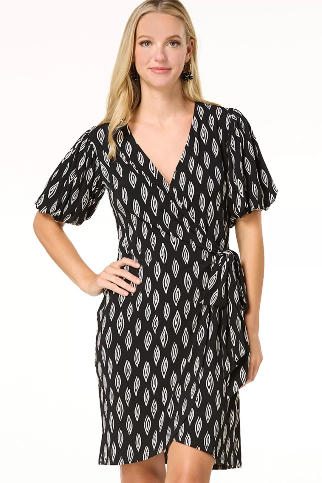 Cato Dresses | Bubble Sleeve Faux Wrap Dress