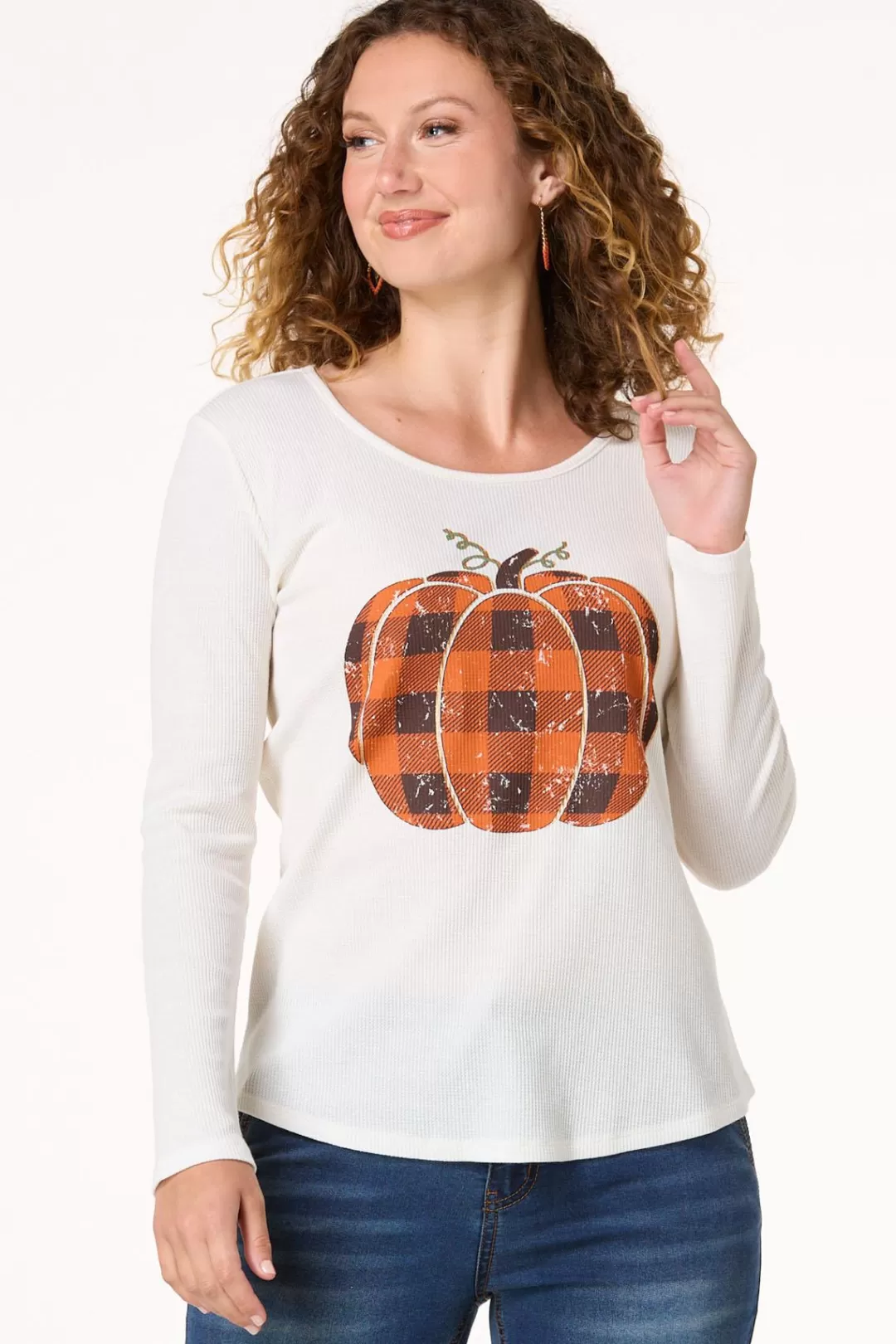 Cato Tops | Buffalo Check Pumpkin Top