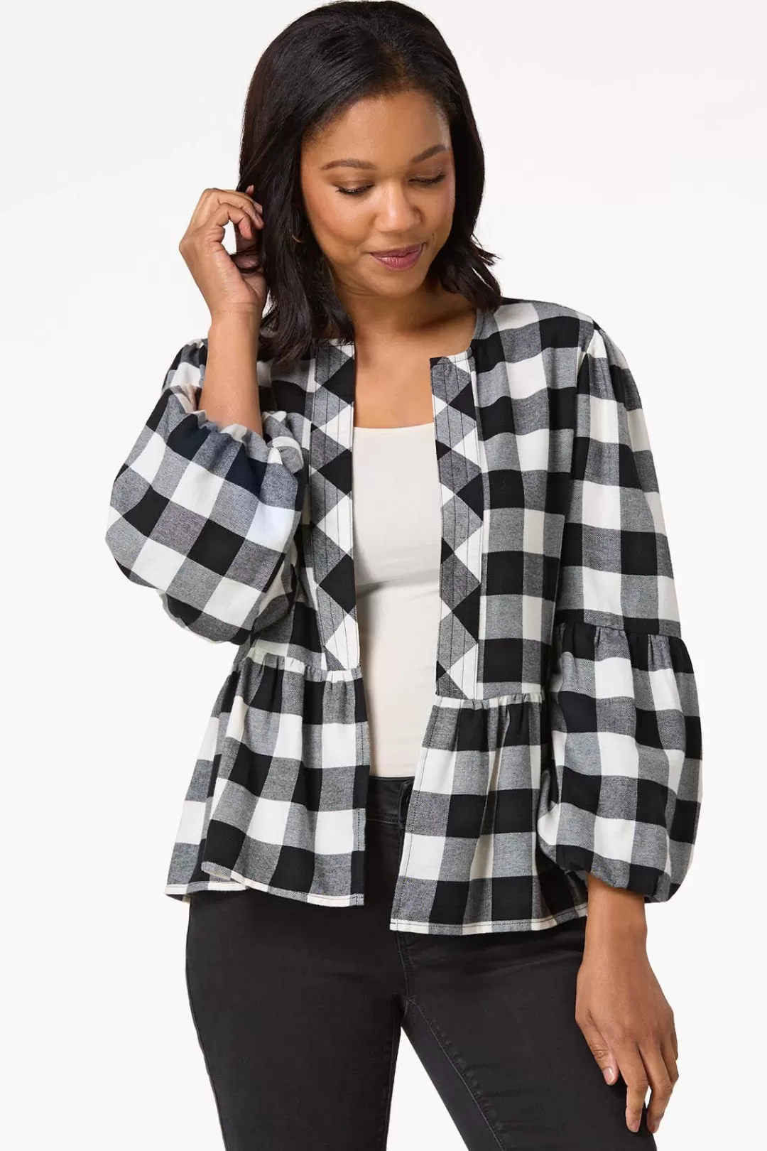 Cato Jackets & Vests | Buffalo Plaid Peplum Cardigan