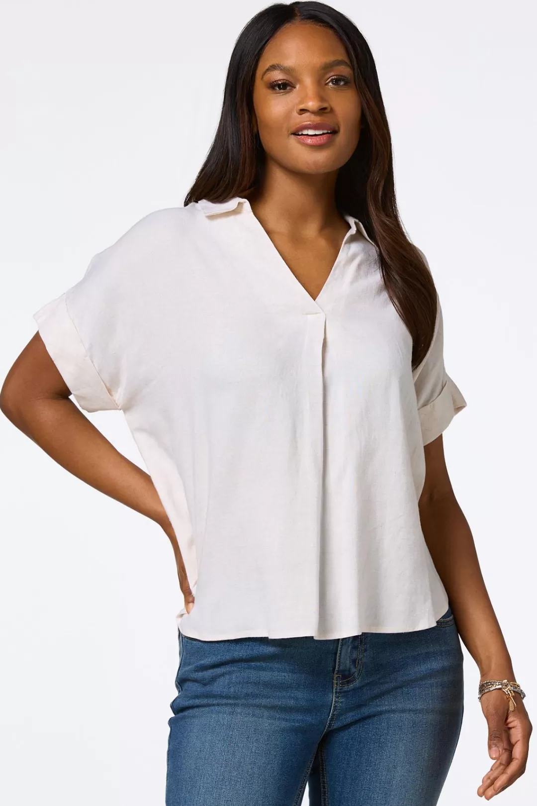 Cato Tops | Button Back Linen Shirt