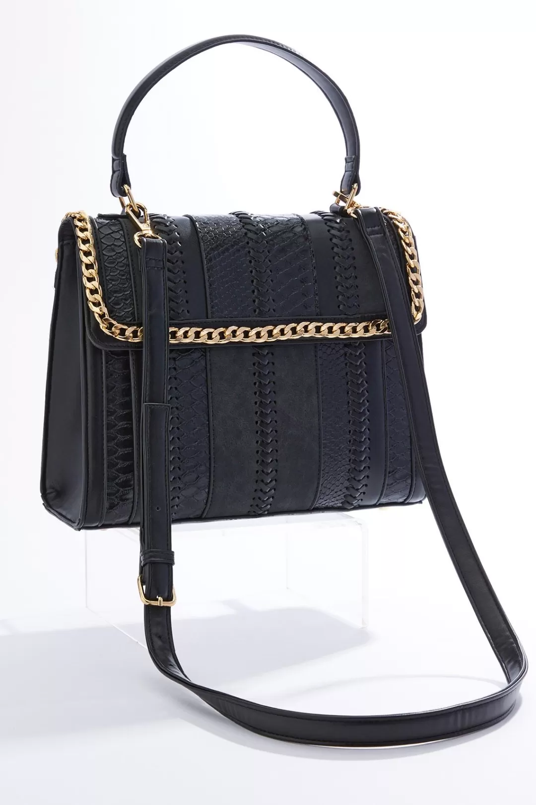 Cato Handbags | Chain Trim Mixed Material Satchel