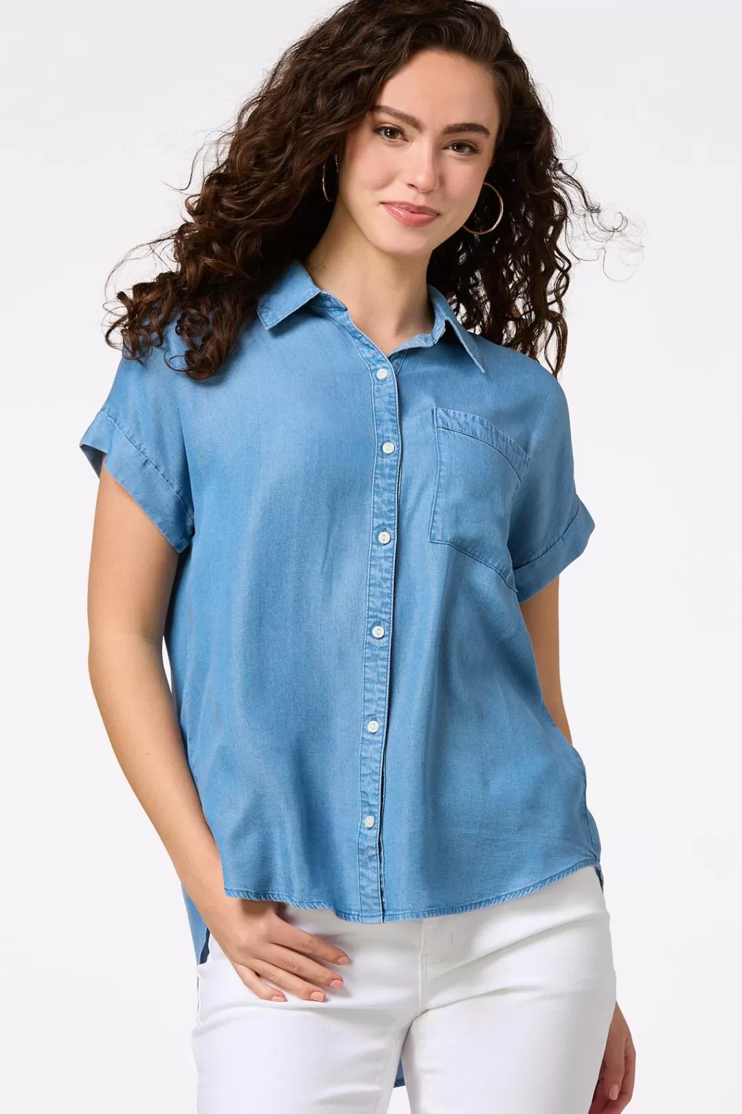 Cato Tops | Chambray Button Down Tunic