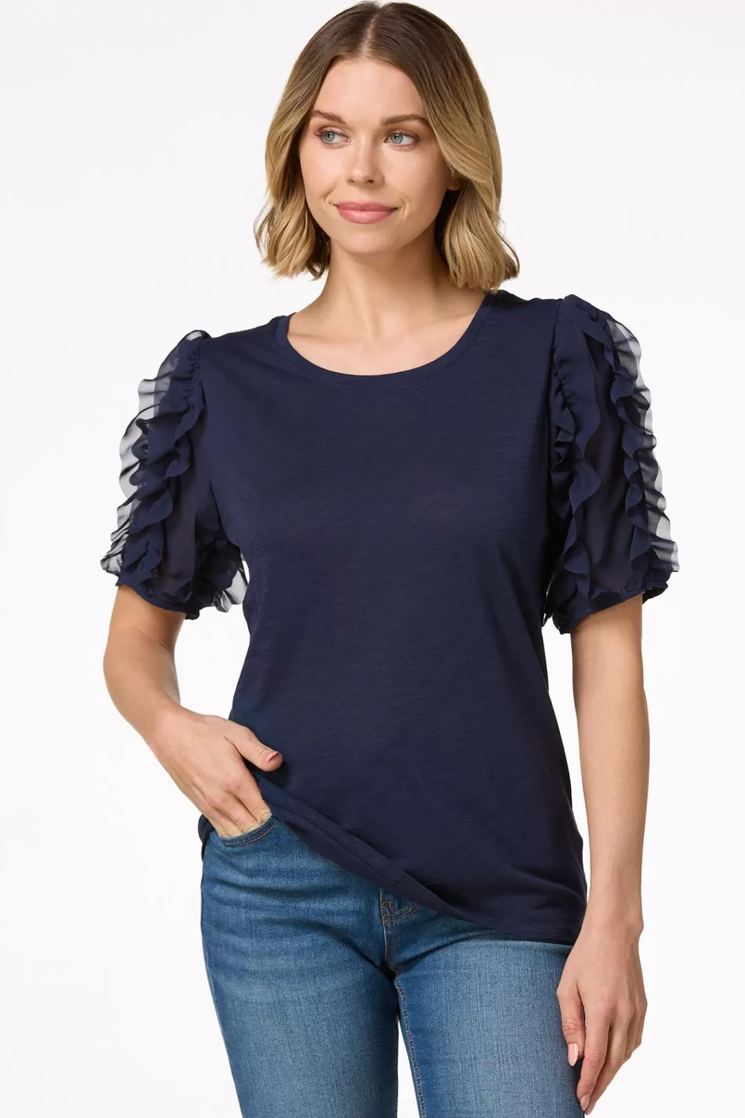 Cato Tops | Chiffon Ruffled Sleeve Top