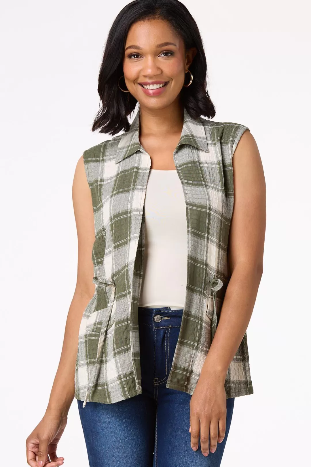 Cato Jackets & Vests | Cinched Plaid Vest