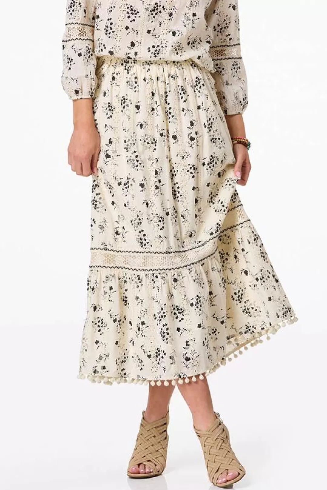 Cato Skirts | Contrast Floral Eyelet Skirt