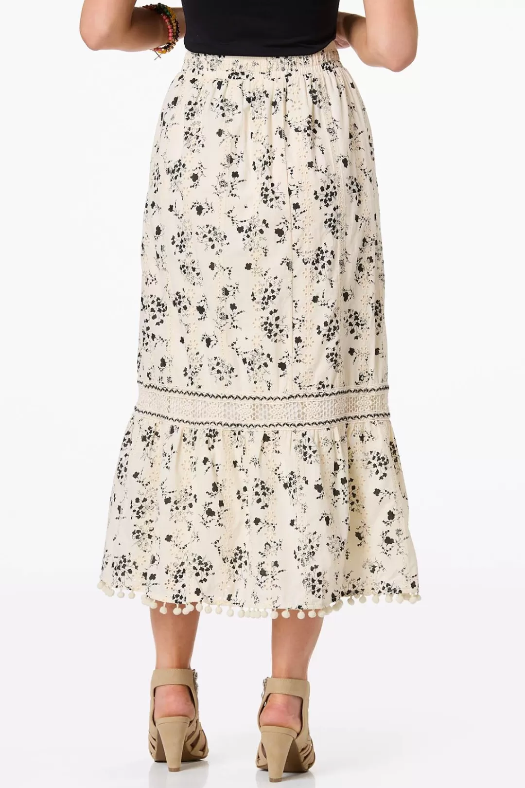 Cato Skirts | Contrast Floral Eyelet Skirt