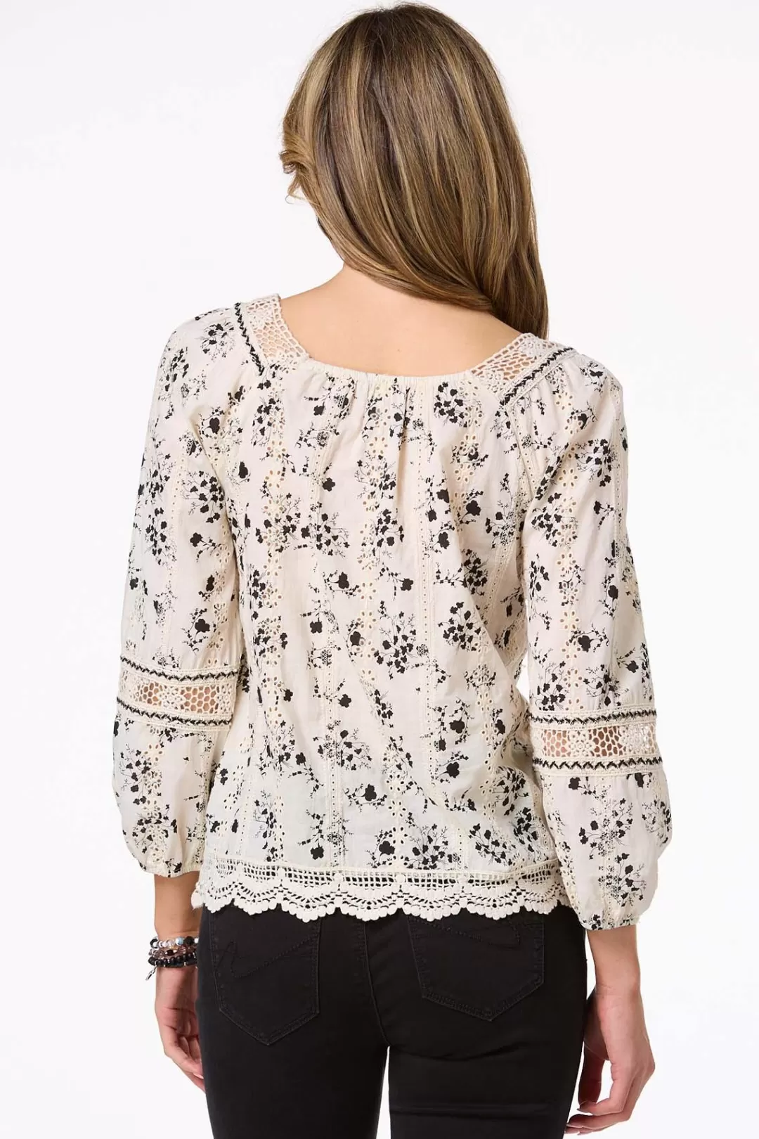 Cato Tops | Contrast Floral Eyelet Top