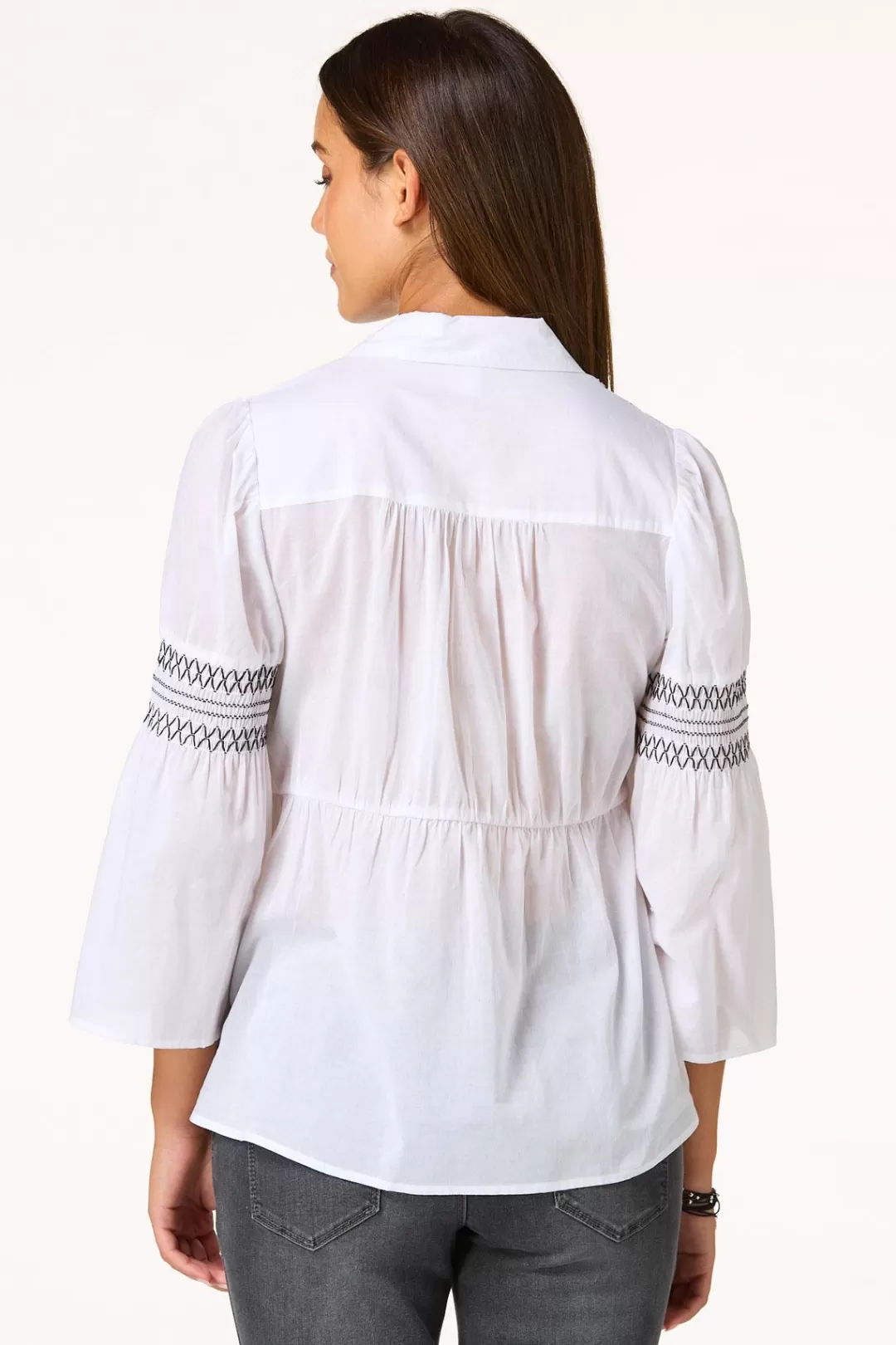 Cato Tops | Contrast Stitch Smocked Top