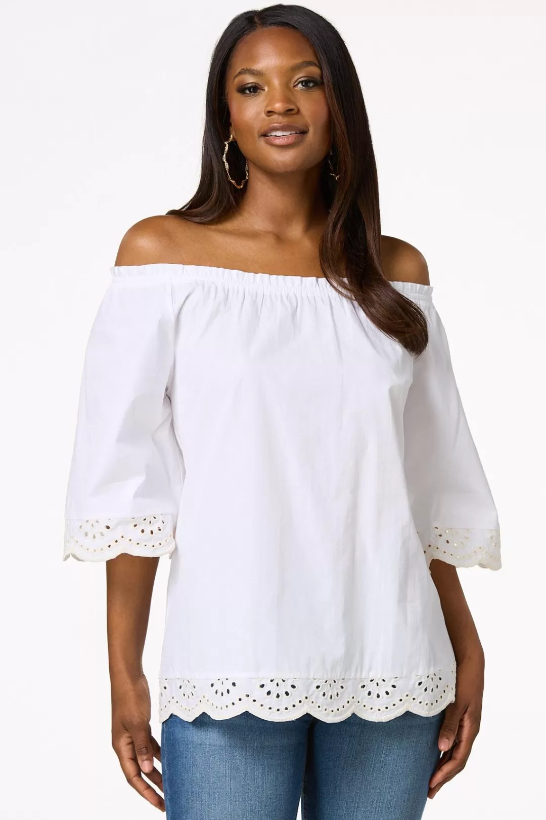 Cato Tops | Convertible Eyelet Trim Top