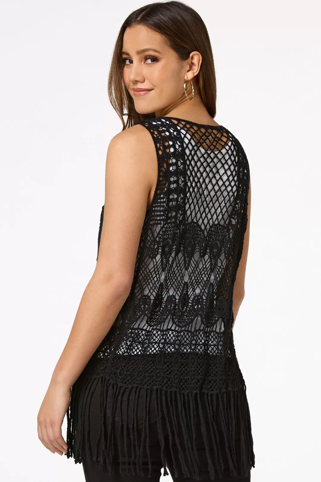 Cato Tops | Crochet Fringe Trim Vest