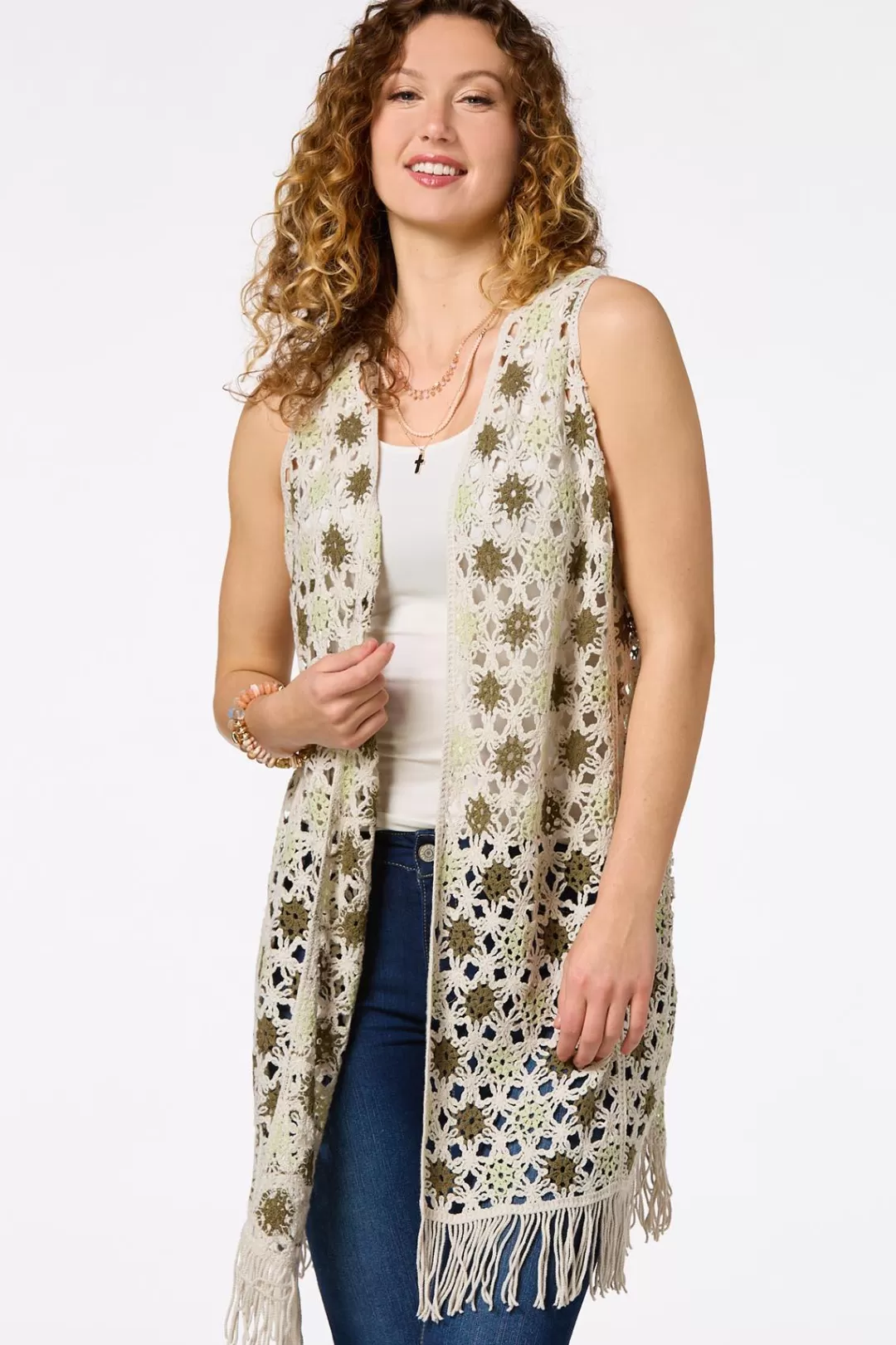 Cato Tops | Crochet Medallion Fringe Vest