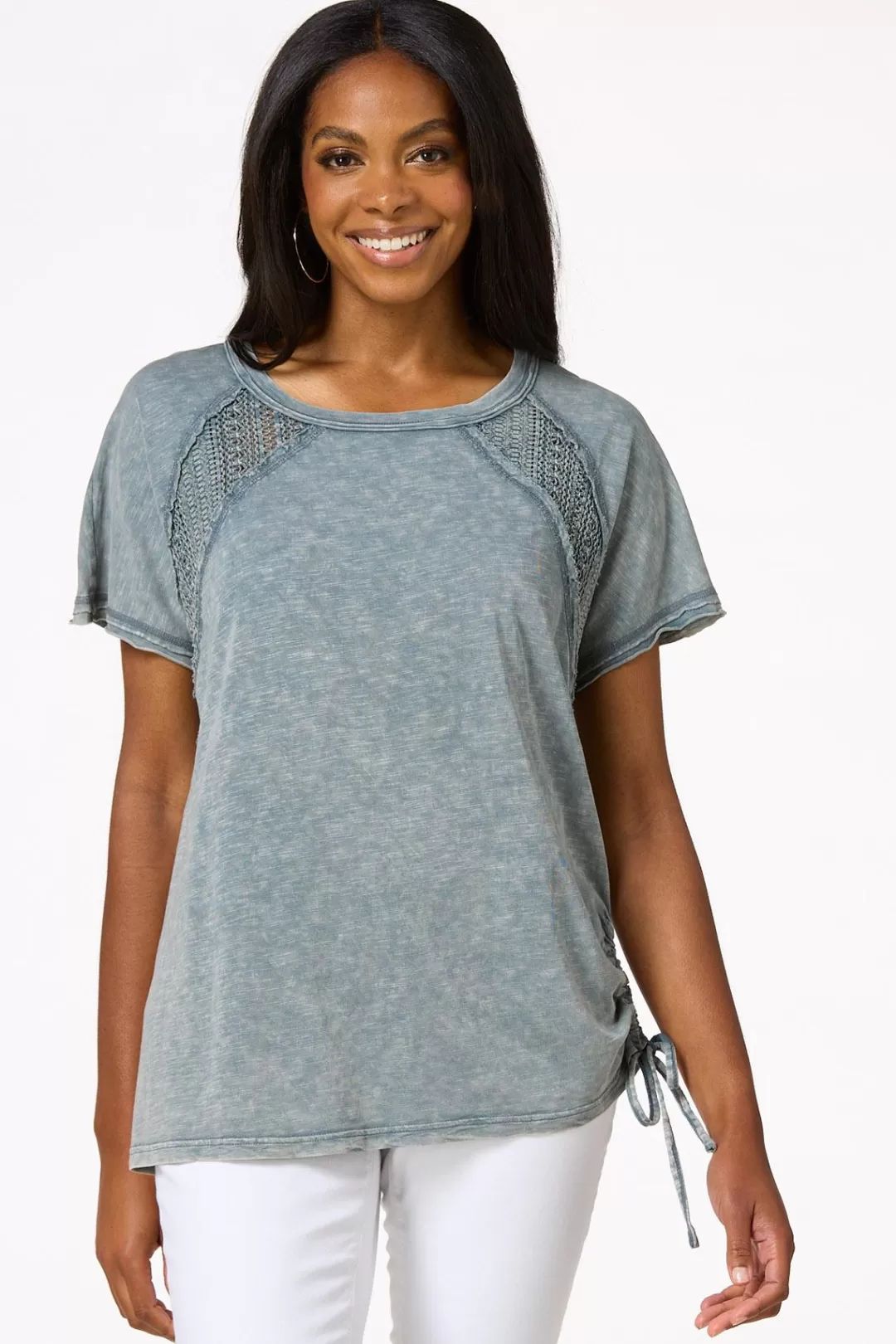 Cato Tops | Crochet Panel Drawstring Top