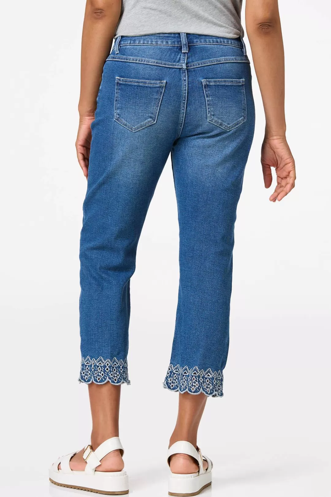 Cato Jeans | Cropped Embroidered Trim Jeans