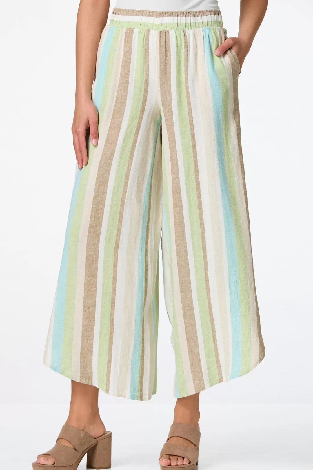 Cato Pants | Cropped Garden Stripe Linen Pants