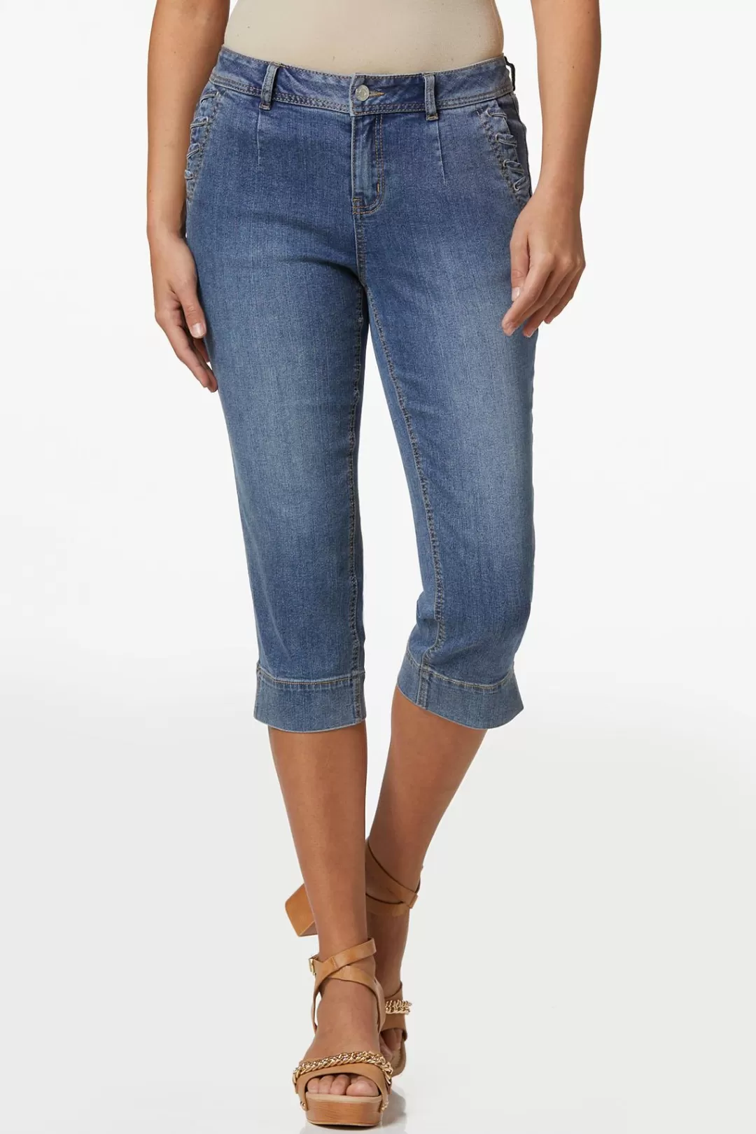 Cato Jeans | Cropped Lace Up Pocket Jeans