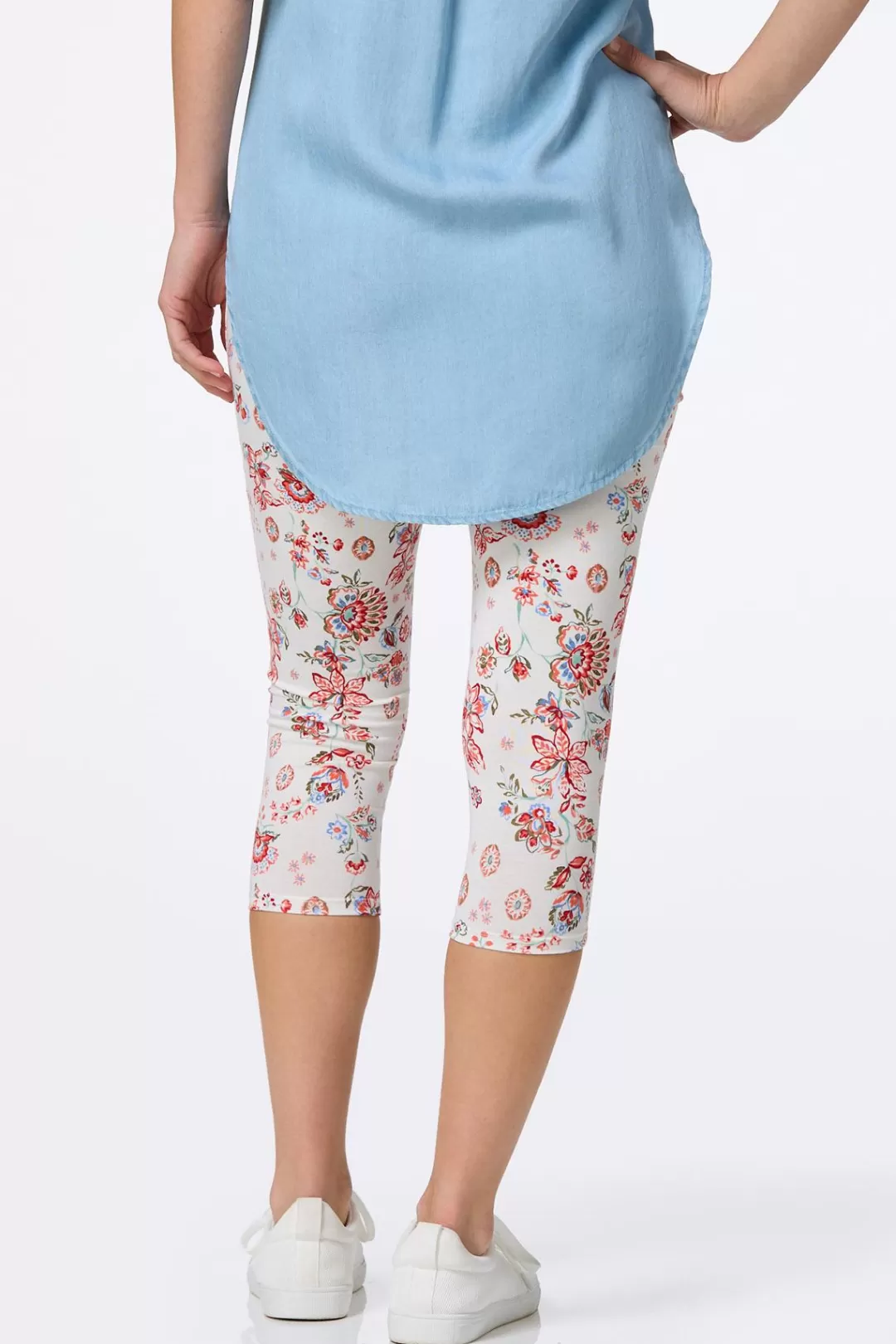 Cato Pants | Cropped Red Blossom Leggings