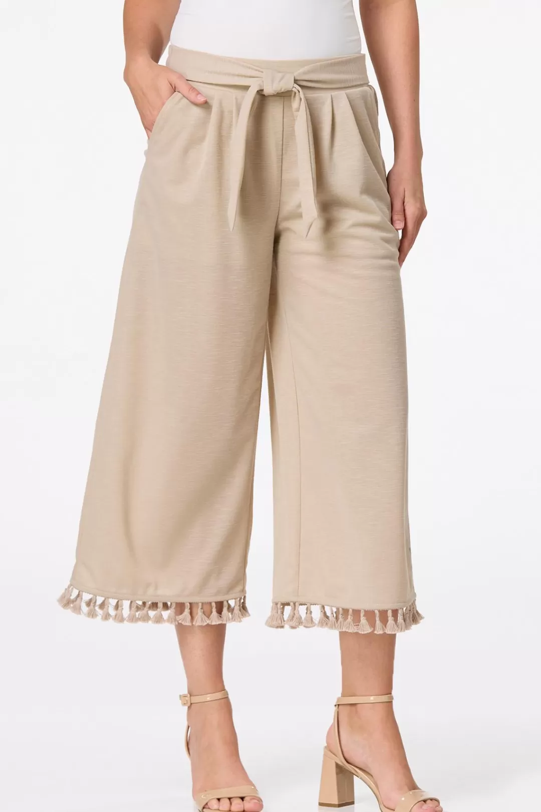 Cato Pants | Cropped Tasseled Wide Leg Pants