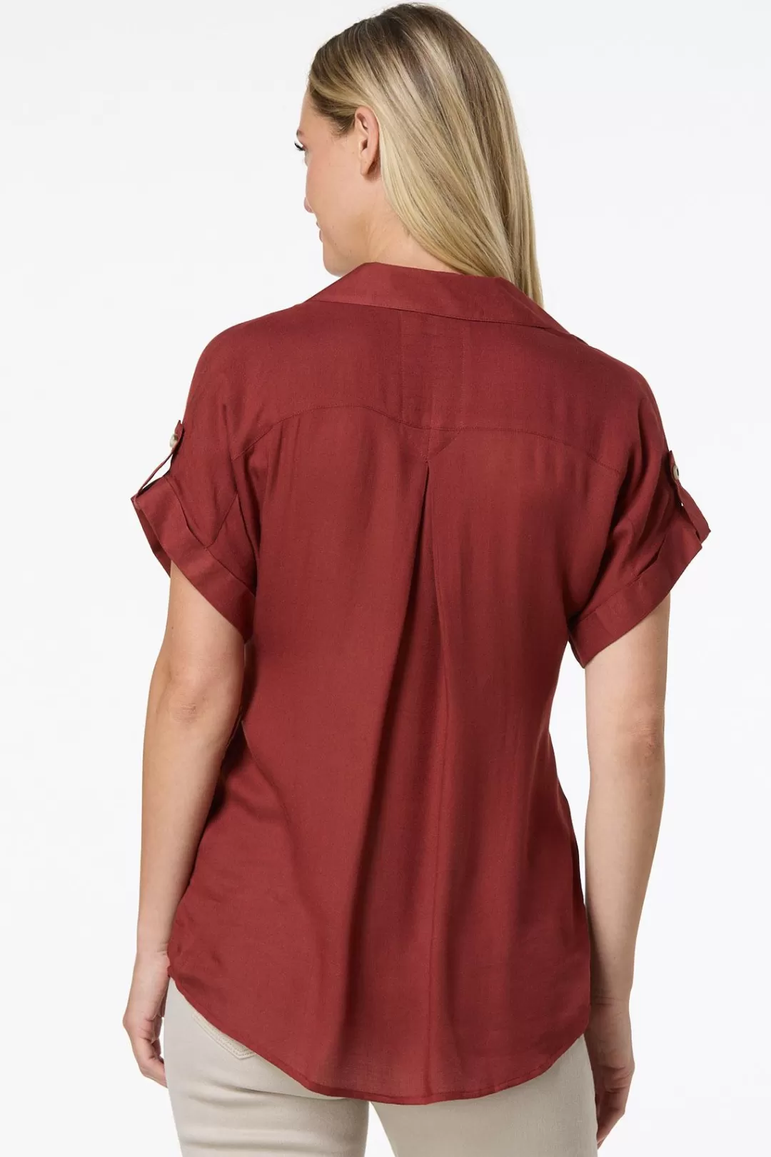 Cato Tops | Cuffed Front Pocket Shirt