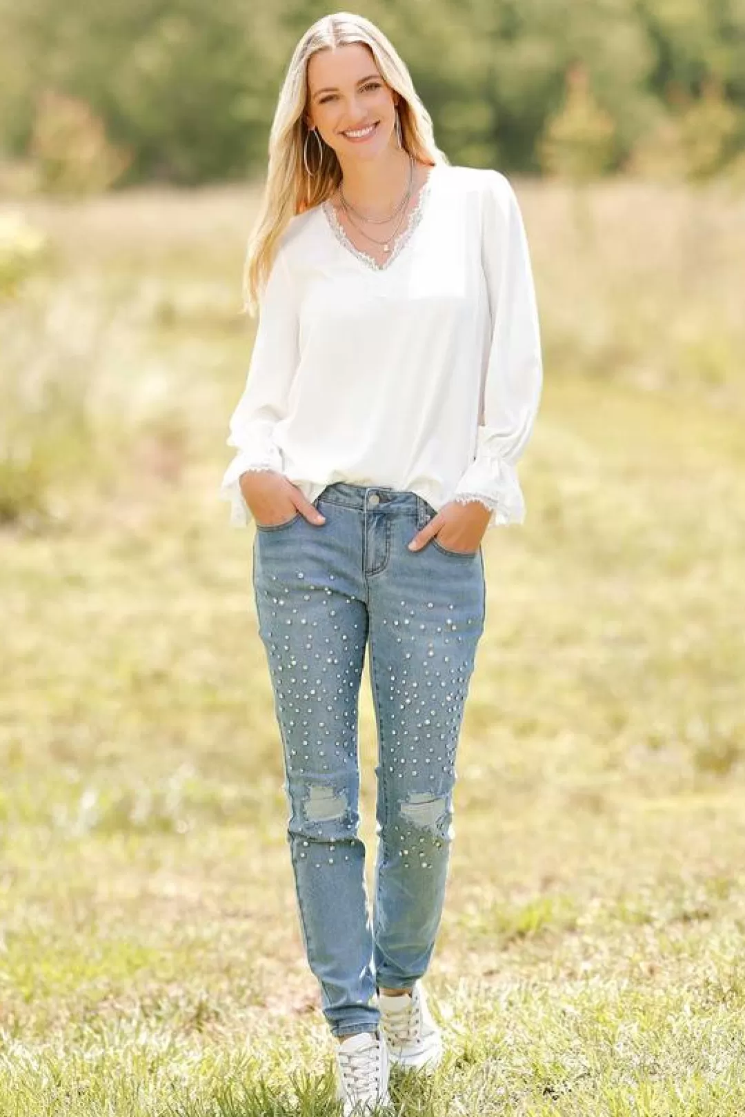 Cato Jeans | Distressed Rhinestone Jeans