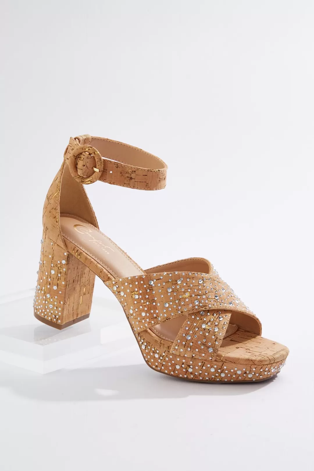 Cato Sandals | Heels | Embellished Cork Platform Sandals