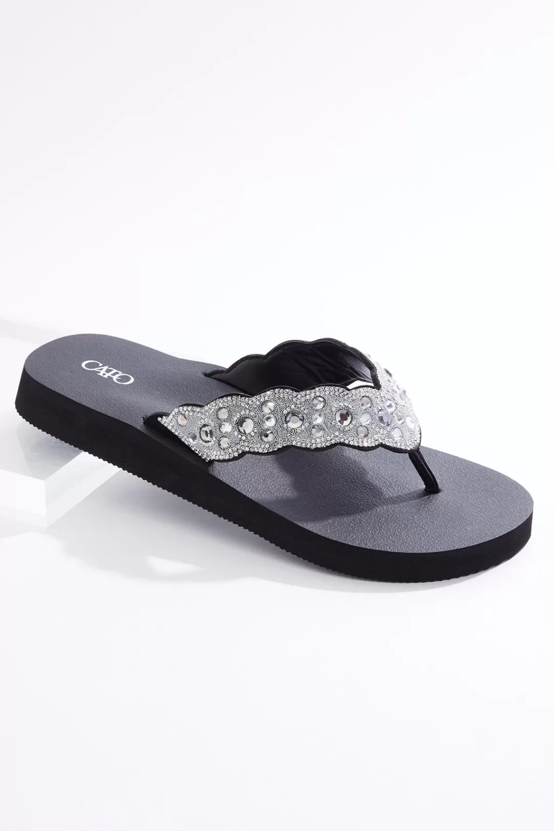 Cato Sandals | Embellished Scallop Strap Flip Flops