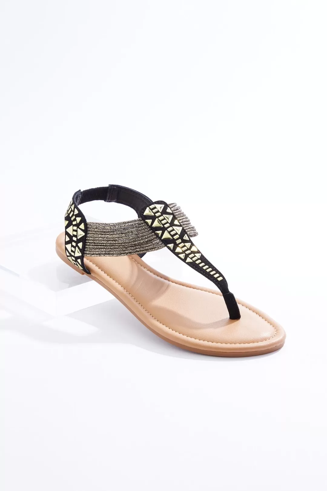 Cato Sandals | Flats | Embellished Stretch Thong Sandals