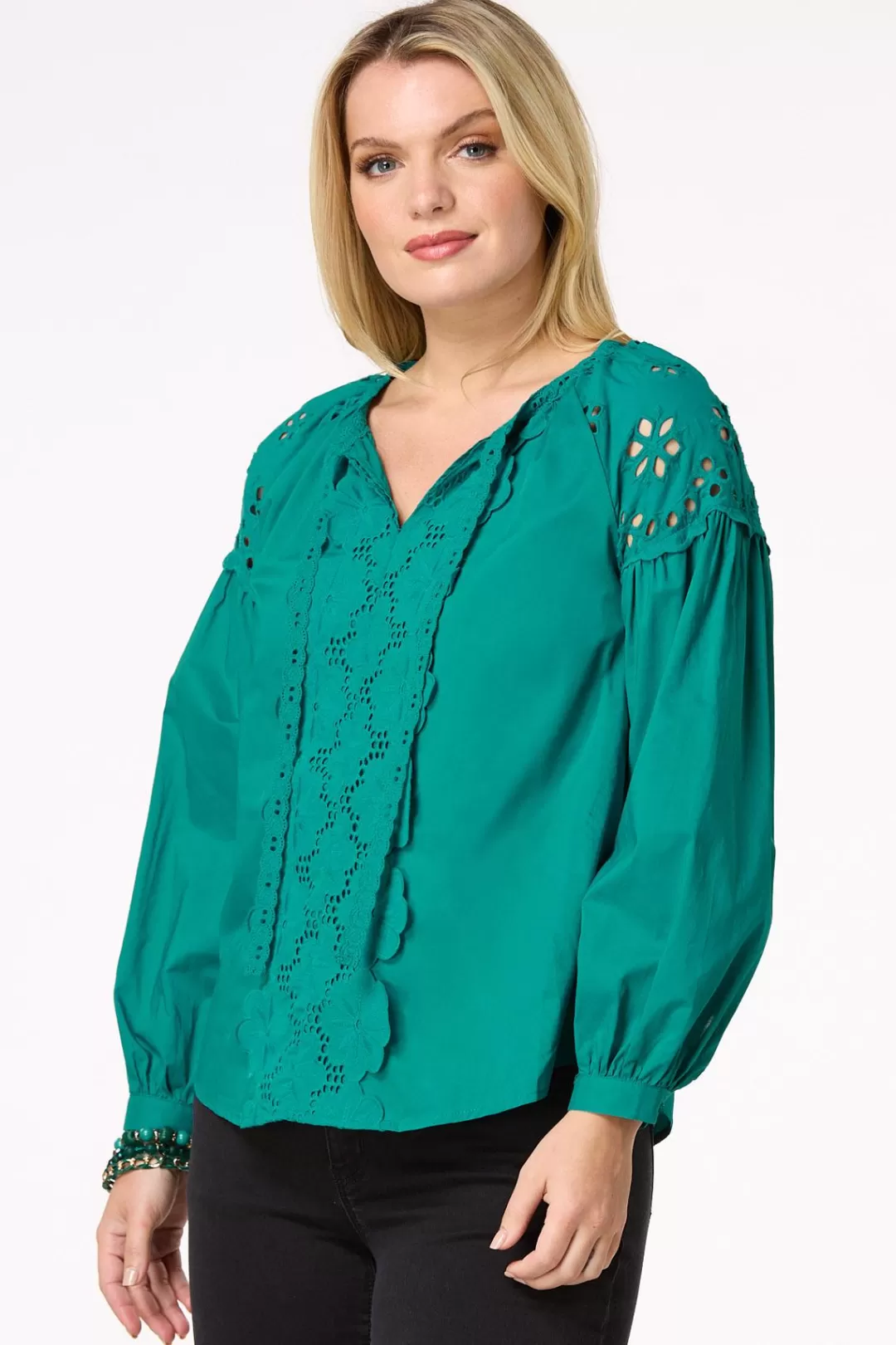 Cato Tops | Embroidered Balloon Sleeve Top