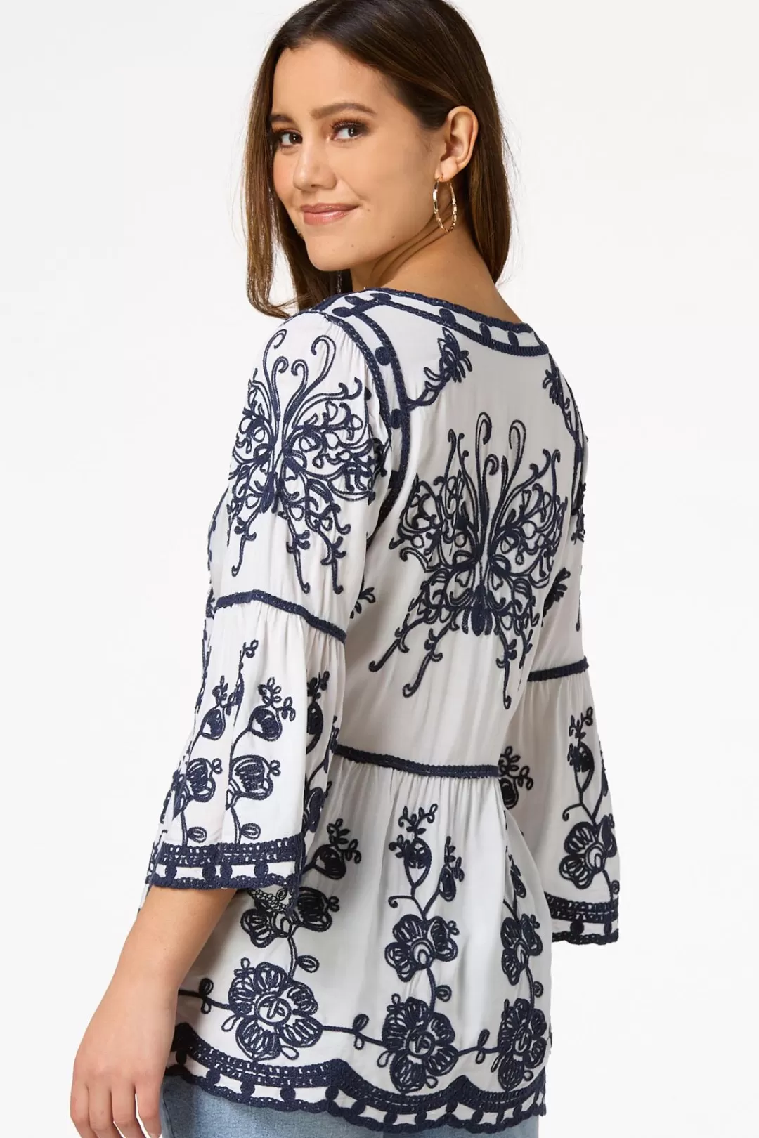 Cato Tops | Embroidered Bell Sleeve Top