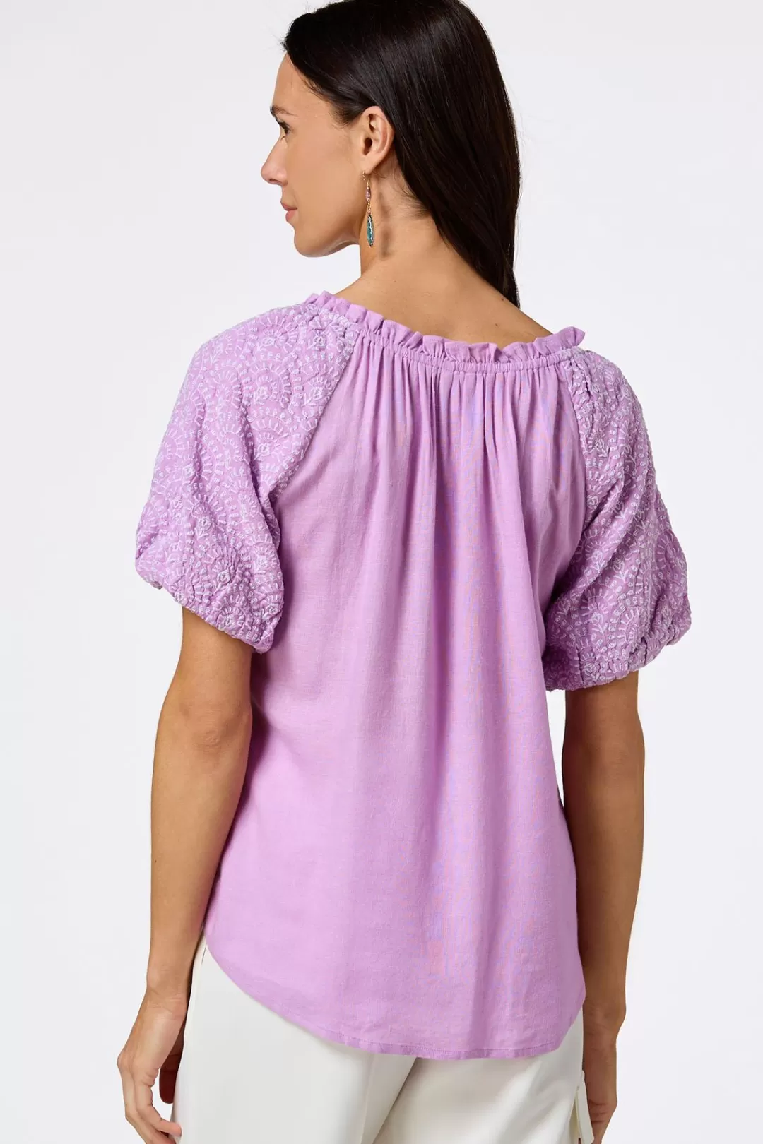 Cato Tops | Embroidered Puff Sleeve Top