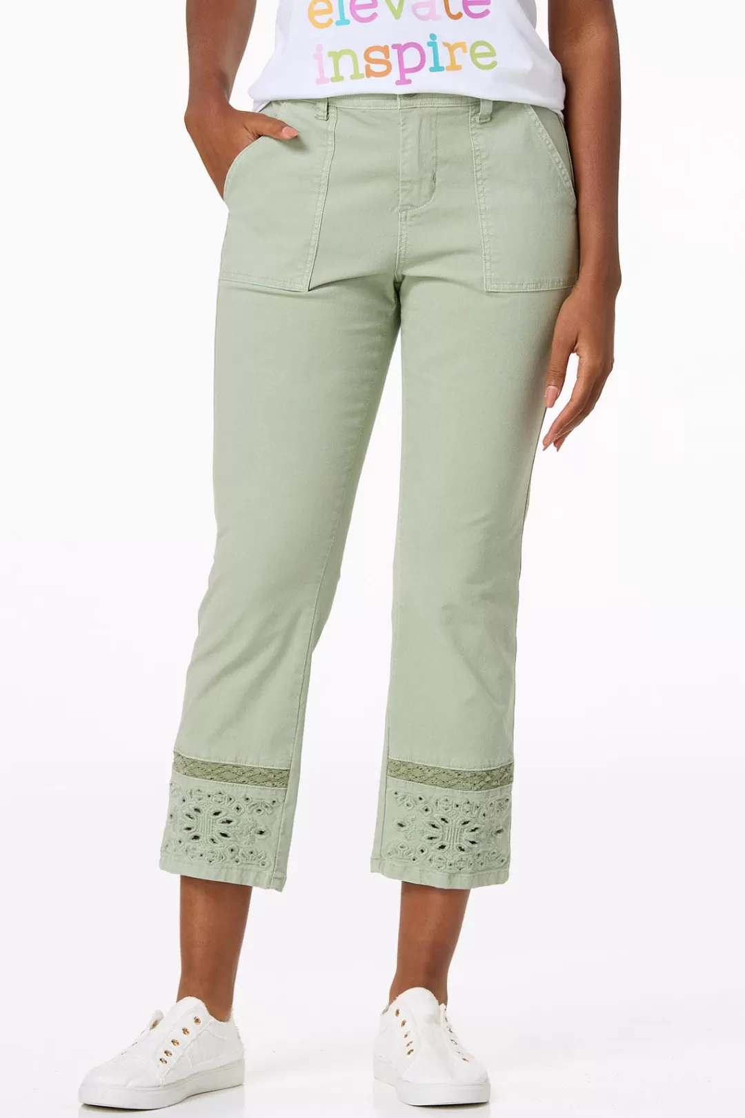 Cato Pants | Embroidered Twill Ankle Pants