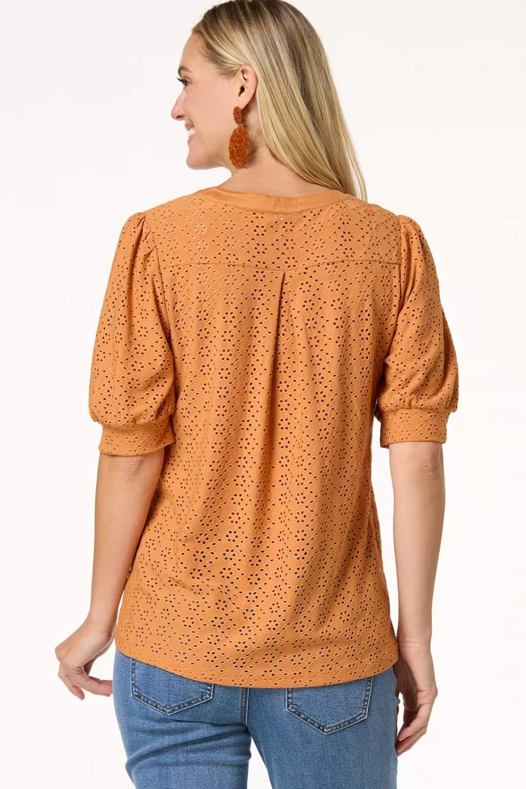 Cato Tops | Eyelet Puff Sleeve Top