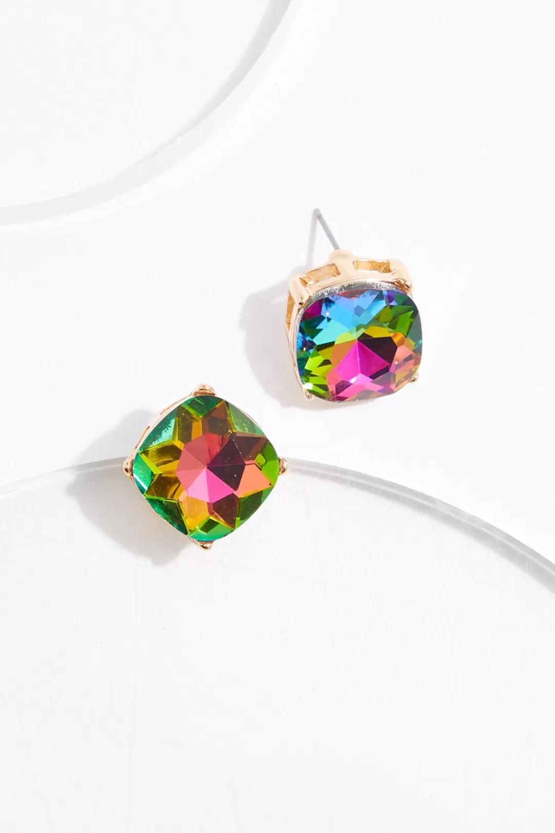 Cato Earrings | Faceted Square Button Earrings