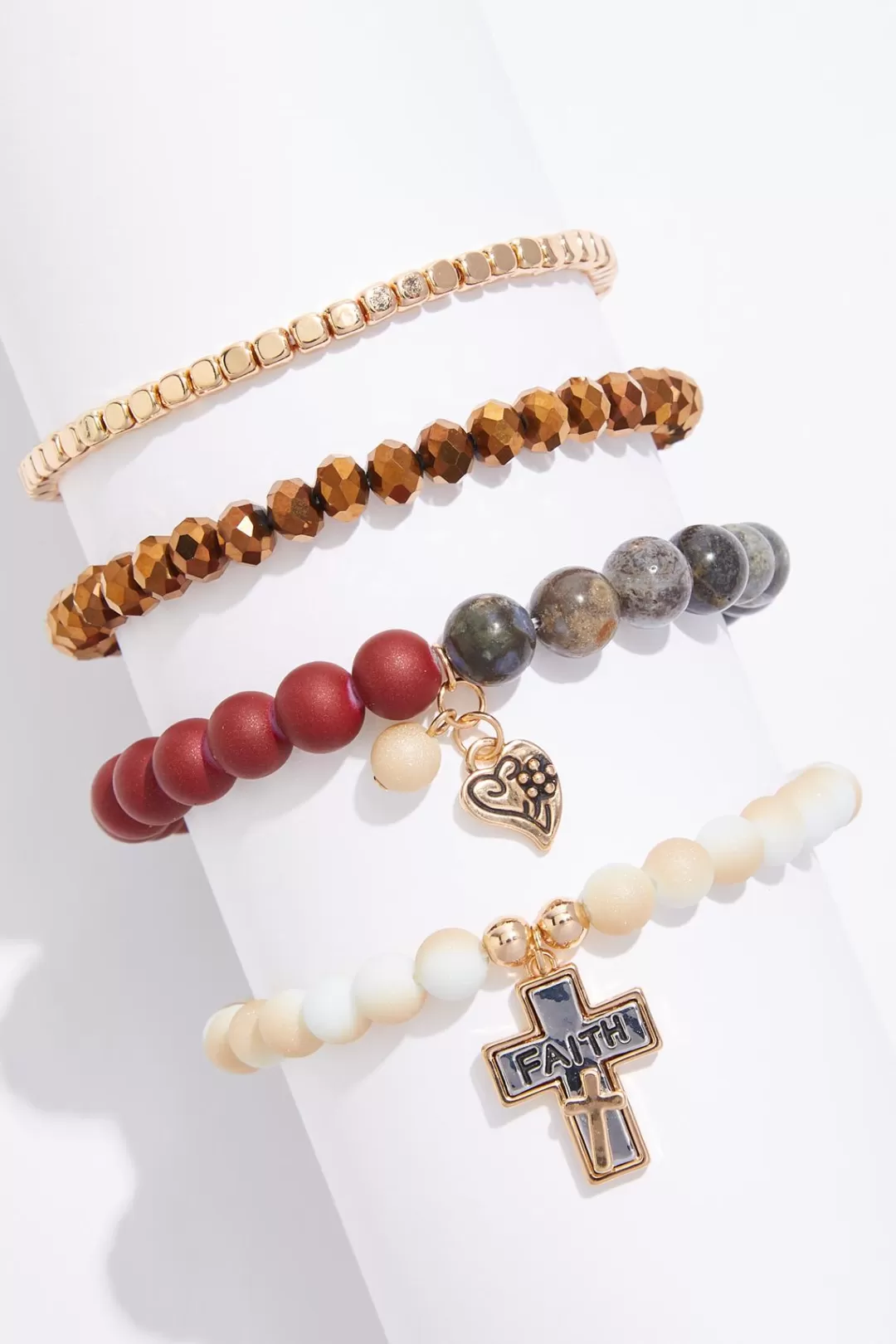 Cato Inspirational | Bracelets | Faith Cross Charm Stretch Bracelet Set