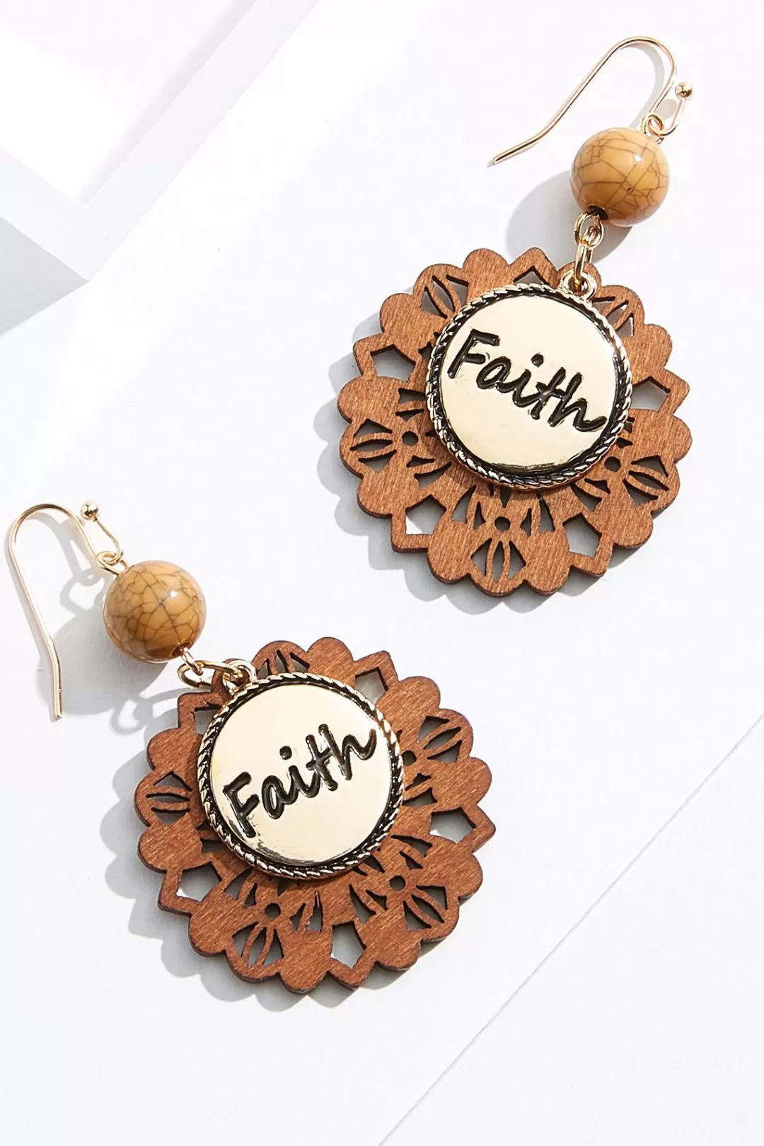 Cato Inspirational | Earrings | Faith Wood Cutout Earrings