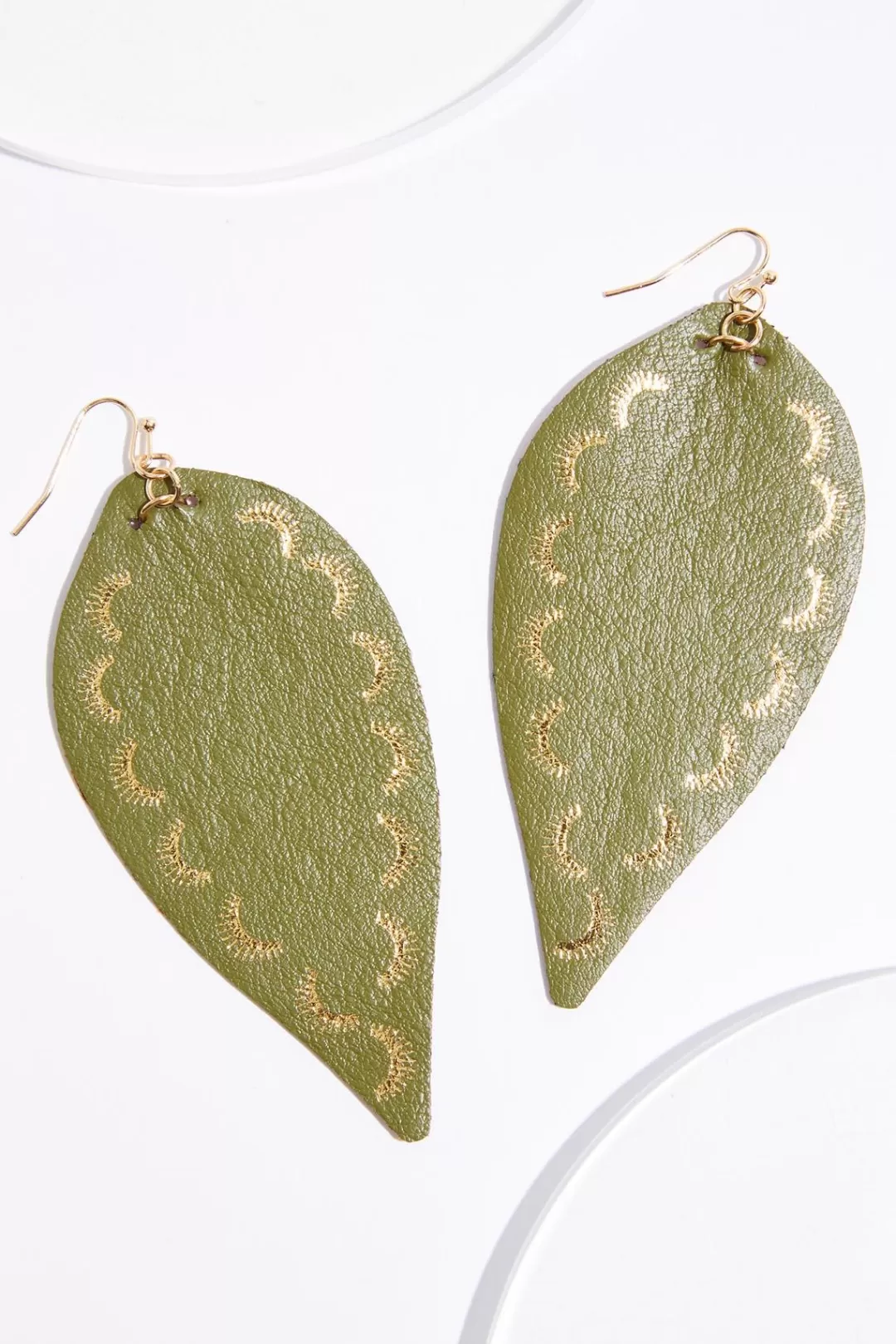 Cato Earrings | Faux Leather Olive Tear Earrings