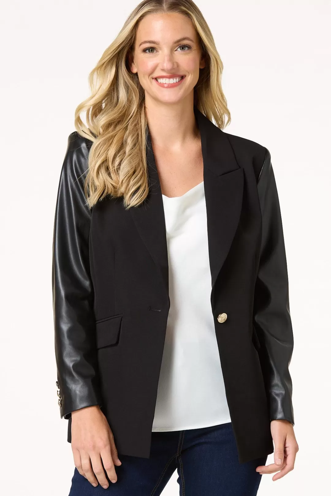 Cato Suiting | Jackets & Vests | Faux Leather Sleeve Blazer