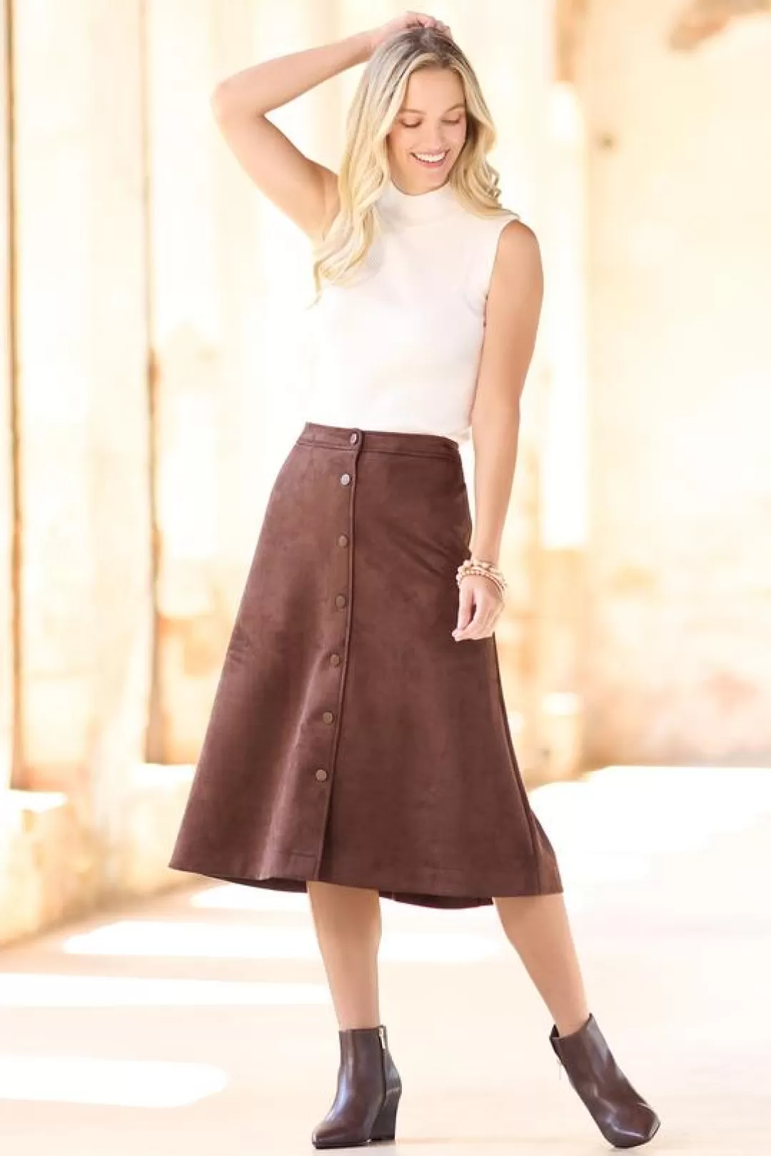 Cato Skirts | Faux Suede Midi Skirt