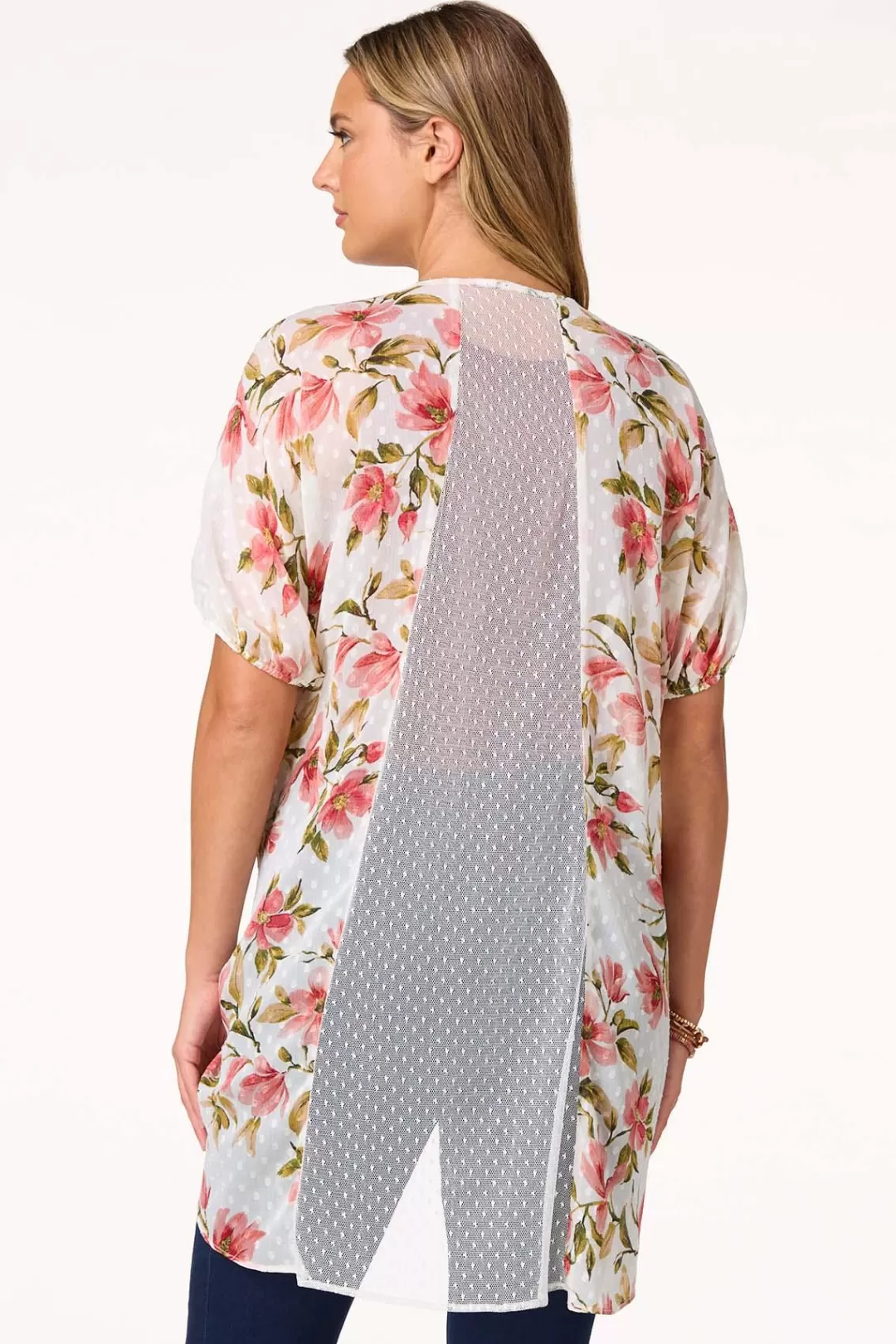 Cato Tops | Floral Clip- Dot Kimono