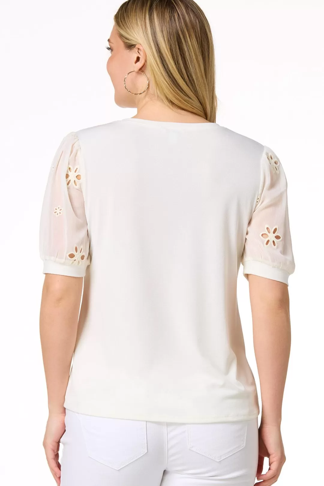 Cato Tops | Floral Eyelet Sleeve Top