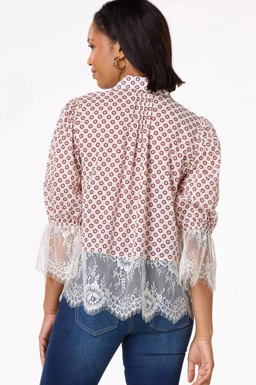 Cato Tops | Floral Lace Trim Shirt