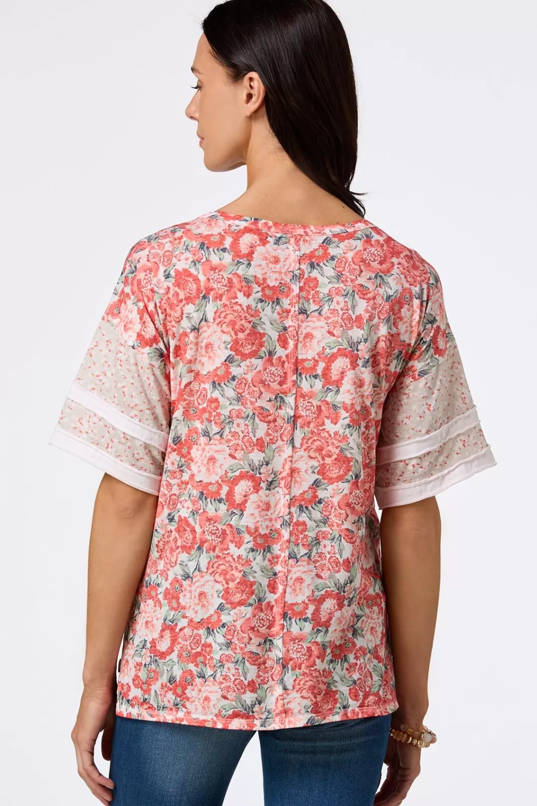 Cato Tops | Floral Panel Drop Shoulder Top